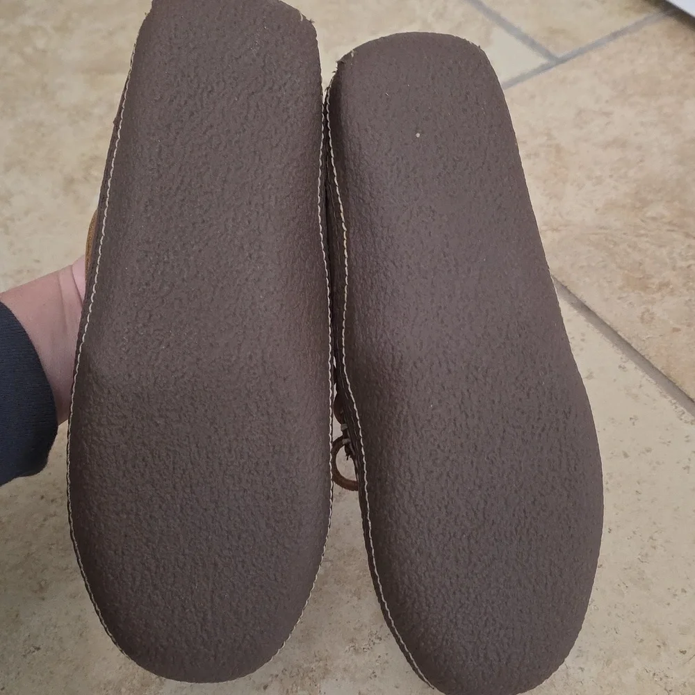 NWOT L.L.Bean Men's Handsewn Brown Leather Flannel-Lined Slippers Size 8​​